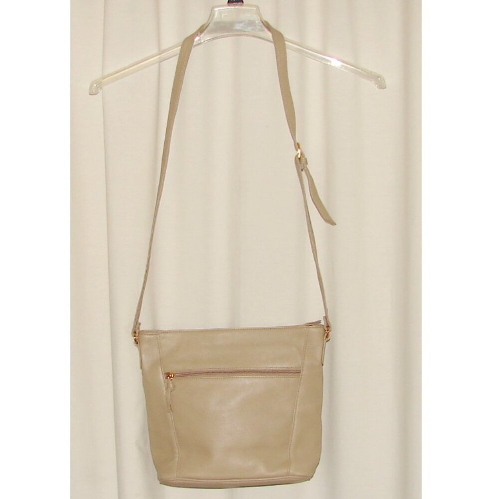 Vtg Khaki Ganson Leather Shoulder Bag Handbag Purse NWOT, Adjust.Strap/Crossbody